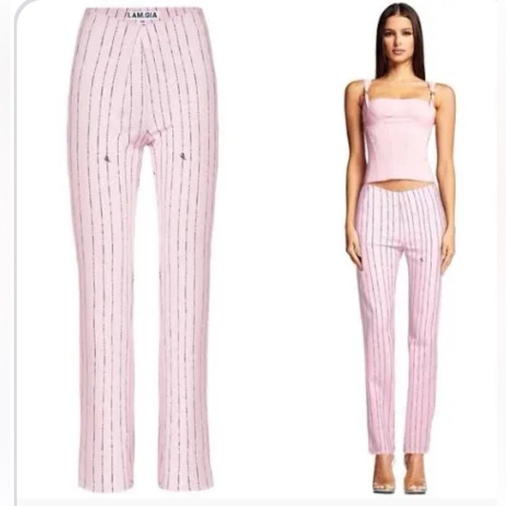 I.AM.GIA Pink Dominique Pinstripe Pants V-Shaped Waist High Rise Straight Leg S